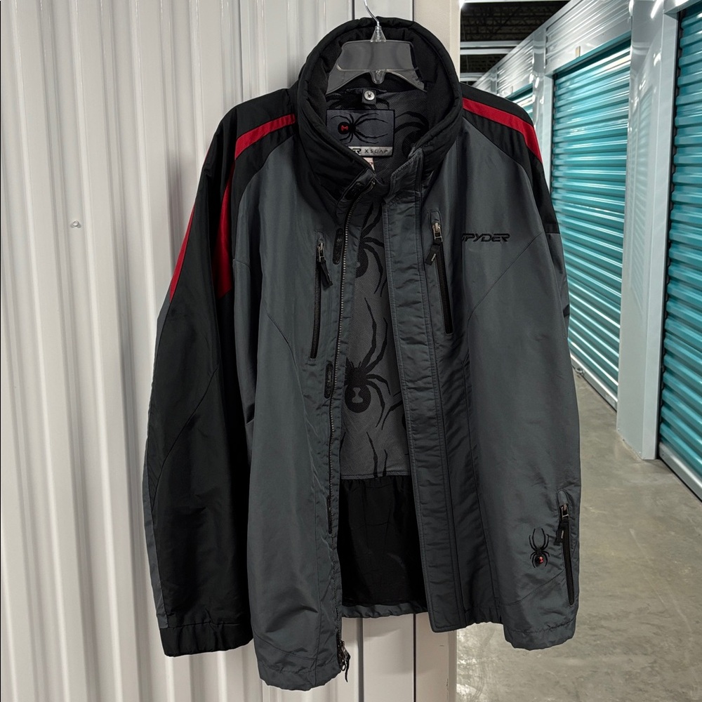 Spyder XSCAP Black Gray Red Winter Ski Snowboarding Jacket | Men's Large